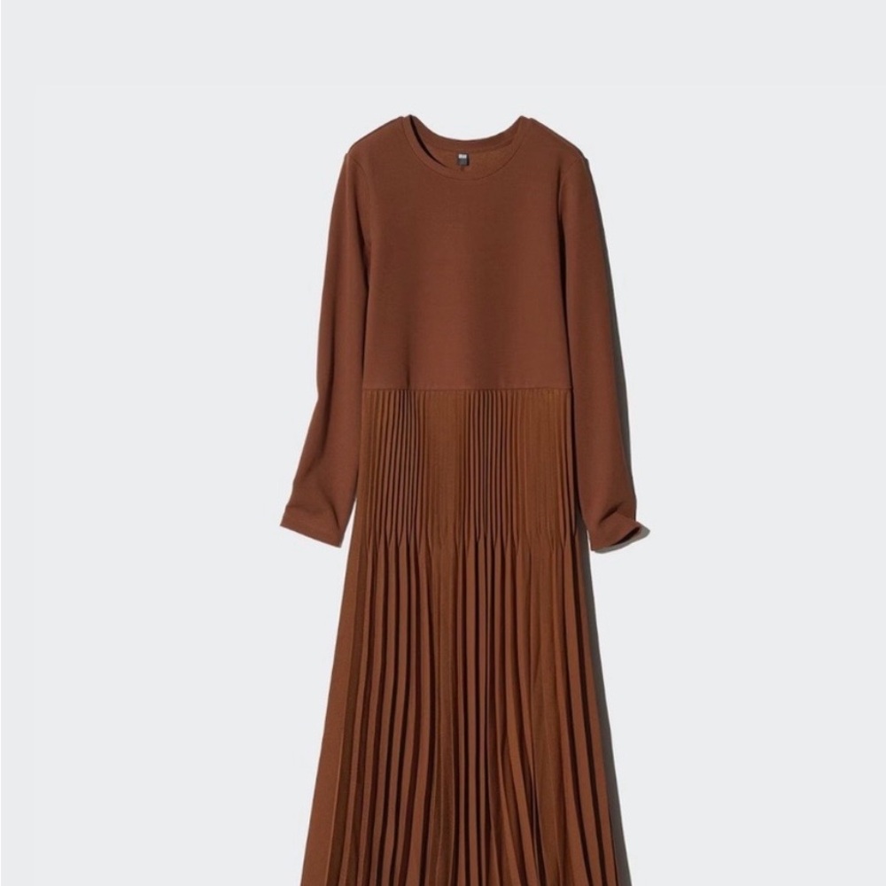 Uniqlo Elegant Brown Pleated Dress